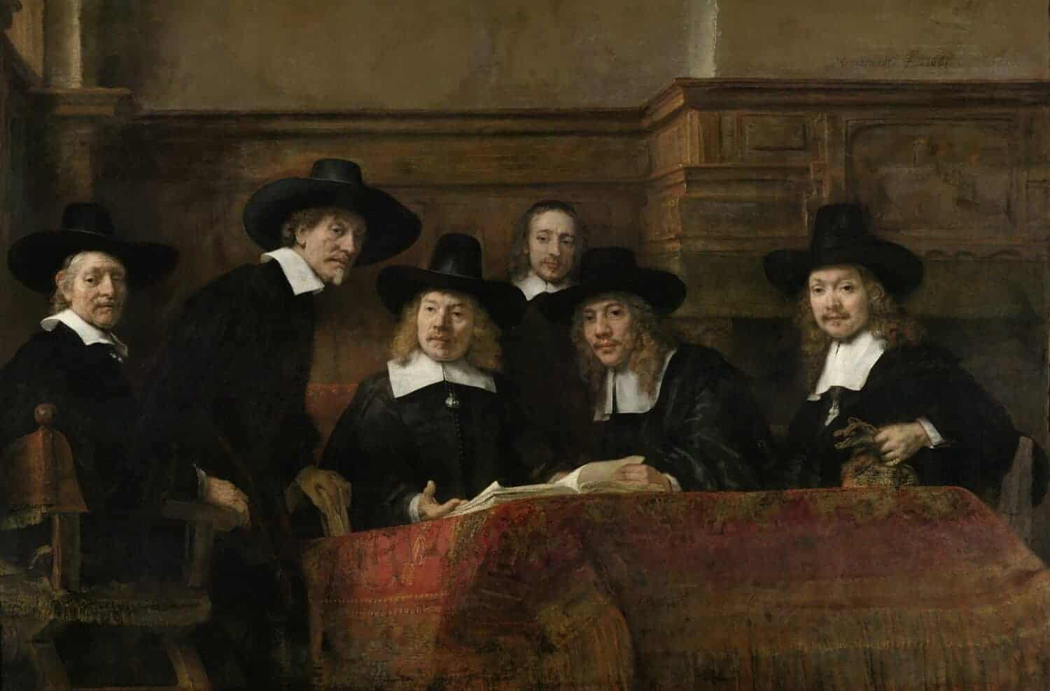 Rembrandt van Rijn - De waardijns van het Amsterdamse lakenbereidersgilde Beter bekend als De-Staalmeesters 1662