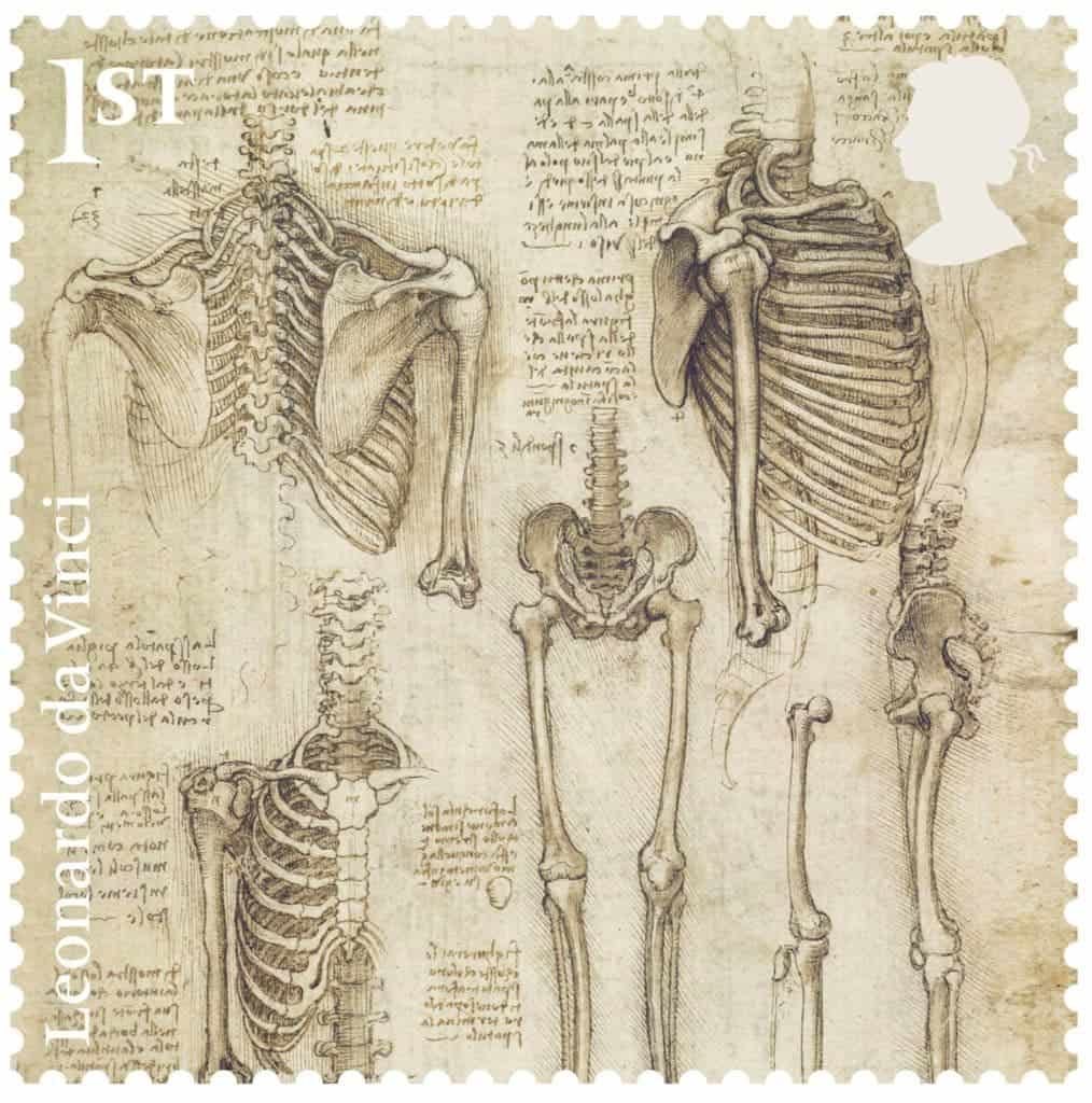 Werk van Leonardo da Vinci op een postzegel
