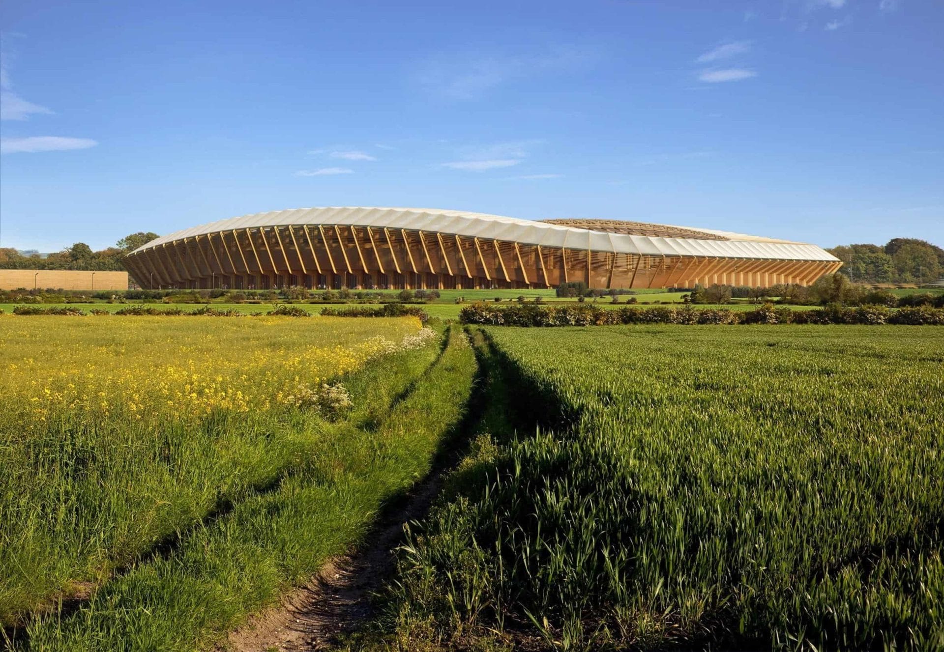 Houten voetbalstadion door Zaha Hadid Architects