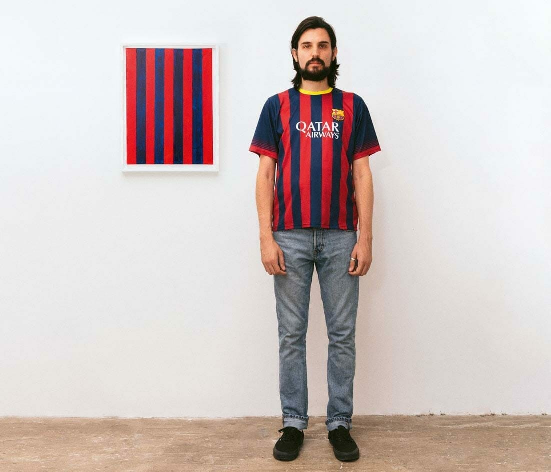 Abstracte schilderijen gebaseerd op voetbalshirts