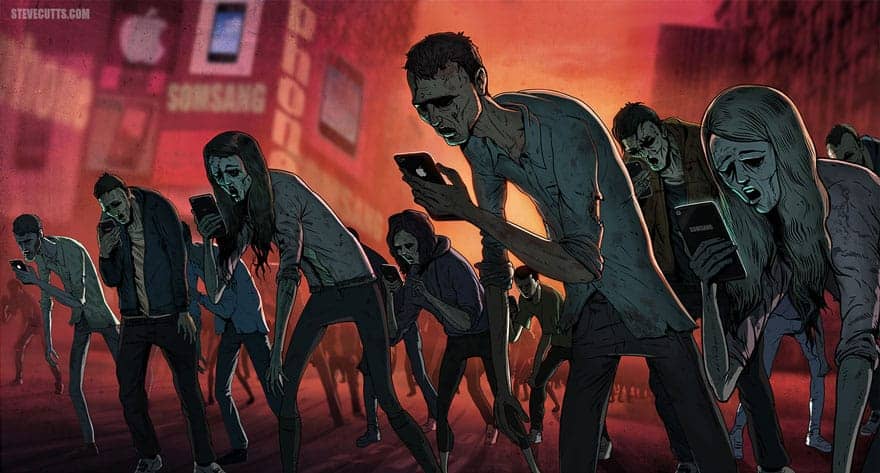 zombies met een smartphone